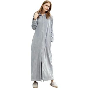 Artfasion Womens Robe Long Zipper Front Hooded Full Length Housecoat Sleepwear for Ladies (Large-X-Large, Light Gray)