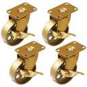 FactorDuty 3.5 inch with Brake Locking Caster Vintage Swivel Caster Copper Antique Gold Cast Iron Wheel Industrial Heavy Duty Rustic Retro Antique Cart Style 900LB Overall Capacity Set of 3