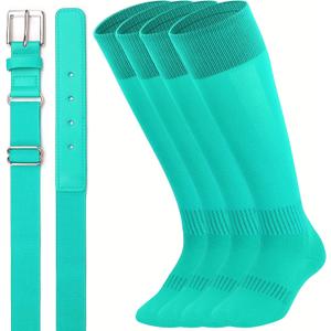 Baseball Socks and Belts Combo for Youth and Adult, Elastic Softball 2 Pair Socks and 1 Belts, Small