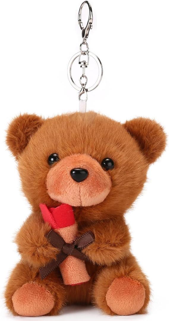 2 x Valentine Plush Keychain with Rose Cute 3.9" Keychain Plushie Valentine Gifts for Lover Girls Women