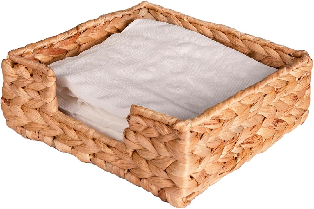 Square Water Hyacinth Napkin Holders For Kitchen And Bathroom, Guest Towel Holder Tray For Bathroom, Handcrafted Flat Napkin Holder Basket, Wicker Accessories for Home Decor, Restaurants, Cafe