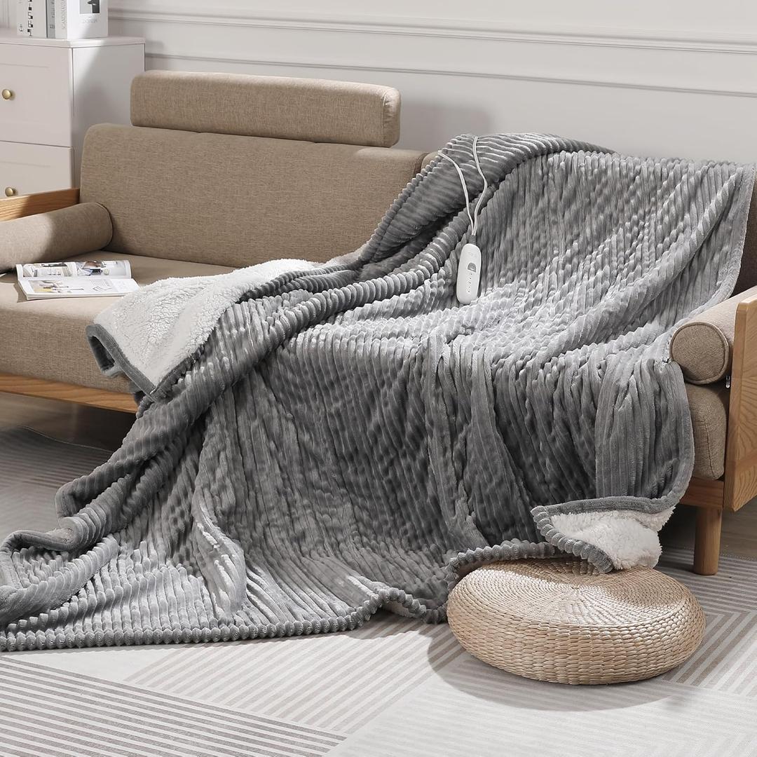 Electric Heated Blanket Full Size - 72"x84" Heating Blanket with 5 Heating Levels & 10 Hours Auto Off with FCC/ETL Certified, Overheat Protection & Machine Washable, Great Gift to Elderly, Light Grey