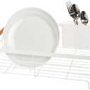 OGGI Large Dish Drying Rack - White & Bamboo Dish Drying Rack, Drying Rack Kitchen, Dish Rack, Dish Racks for Kitchen Counter, Durable Coated Steel Kitchen Drying Rack with Cutlery Holder (Dish Drain w/Utensil Caddy)
