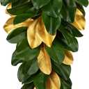 Christmas Gold Leaf Holiday Teardrop Swag 27" Artificial Magnolia Greenery Hanging Decoration Elegant Front Door & Fireplace Dcor for Christmas Thanksgiving
