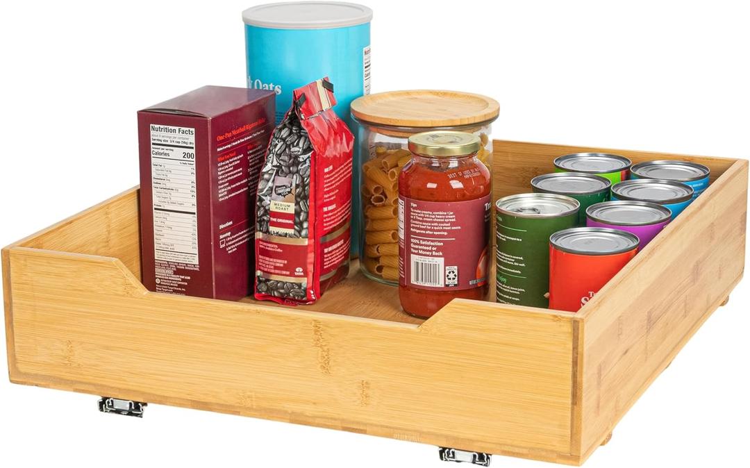 Household Essentials Glidez Bamboo and Steel Pull-Out/Slide-Out Storage Organizer for Under Cabinet Use - 1-Tier Design - Fits Standard Size Cabinet or Shelf, Natural (20")