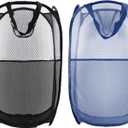 Buyongwant Collapsible Pop Up Laundry Hamper, Extra Large Mesh Foldable Laundry Basket Bag, 28" x 16" x 16", 2 Pack (Black + Blue)