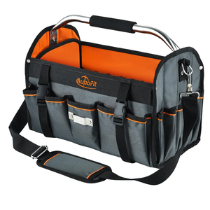 16 Inch Open Top Tool Bag, Thick 1680D Fabric, Foldable 29 Pockets Tool Tote Bags with Stainless Steel Handle & Padded Shoulder Strap, Easy Carry and Easy Tool Access