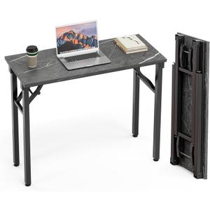 TEMI Small Computer Desk Folding Table - 35.8" Foldable Office Desk, No Assembly, Perfect for Small Spaces in Bedroom, or Apartment, Portable Mini Desk or Study Table Compact Design, Marble Greige