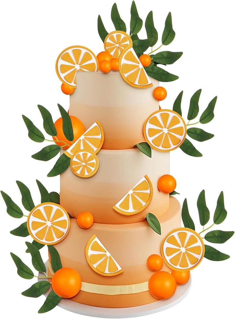 22 Pcs little cutie cupcake toppers Orange Cake Decorations Polymer Clay Orange Balls Leaf Cake Toppers for Little Cutie Baby Shower Tangerine Clementine Fruit Themed Birthday Party Favor Supplies