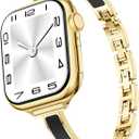 Mosonio Slim Bracelet Bands for Apple Watch Women, Elegant Thin Metal Band with Embedded Silicone Accents Compatible with Apple Watch Ultra / Series 11 10 9 8 7 6 5 4 SE 3 2 1, Easy-Adjust Link Strap for iWatch 49mm 46mm 45mm 44mm 42mm 41mm 40mm 38mm (Gold + Black)