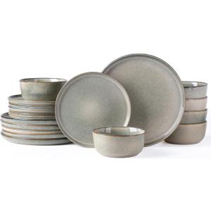 AmorArc Ceramic Dinnerware Sets,Round Reactive Glaze Stoneware Plates and Bowls Set,Highly Scratch Resistant | Dishwasher & Microwave Safe Dishes,Service for 6 (18pc)