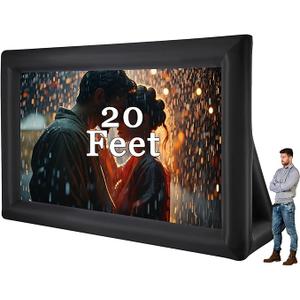 QILEBA 20 Feet Inflatable Projector Movie Screen for Outdoor, Portable Blow Up Projection Screen with Air Blower, Front/Rear Projection for Backyard Pool Party Movie Nights (20ft)