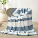 Snuggle Sac Blue Striped Throw Blanket, 50x60 Soft Reversible Fuzzy Knit Throw for Couch, Sofa, Bed, Travel, Cozy Plush Microfiber Blanket for Women & Gift Giving