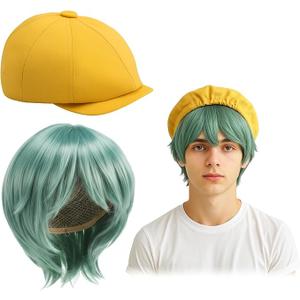 Tivi Tovo Halloween Role Play K-pop Theme Cosplay Costume Accessories Green Wig and Yellow Hat for Adult Costume Outfit Prop, One Size