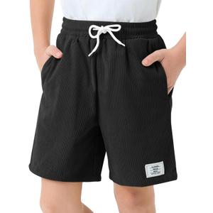 Haloumoning Boys Corduroy Shorts Kids Casual Elastic Waist Drawstring Summer Shorts with Pockets 5-14 Years (11-12 Years, Black)