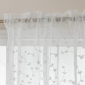 White Floral Sheer Curtains 2 Panels Set, Elegant Leaf Embroidered Light Filtering Semi Sheer, 100 Inch Long Rod Pocket Patterned Window Drapes for Living Room/Bedroom