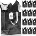 KeerxunBag Graduation Party Black Reusable Favor Bags - 12-Pack (10x4x8 Inch) Includes Ribbon, Cardstock, Labels & Black/White Tissue (Black -Set of 12 -Medium Size)