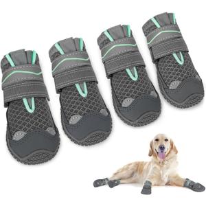 Lukovee Dog Booties, Breathable Dog Shoes for Large Medium Small Dogs Summer Hot Pavement, Adjustable Non-Slip Rubber Paw Protector for Hardwood Floors Outdoor Walking Hiking(GY, Size4) (Size 4Width 2.2'')