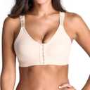 SHAPERX Womens Post-Surgery Front Closure Brassiere Sports Bra (Medium, Beige)