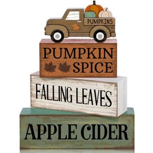 4 Pcs Fall Decorations for Home Fall Table Centerpiece Decor Autumn Tiered Tray Decor Rustic Decorative Truck Block Signs Gift Farmhouse Thanksgiving Table Decoration for Home Kitchen