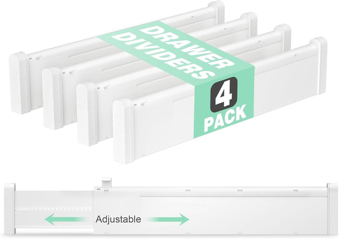 Expandable Drawer Dividers 4 Pack, 2.36" High, 12.6-22.8'' Drawer Organizers for Utensils, Clothes, Kitchen Drawer Divider, Adjustable Drawers Separators in Dresser, Bedroom, Office Storage Expandable Drawer Dividers 4 Pack, 2.36" High, 12.6-22.8'' Drawer Organizers for Utensils, Clothes, Kitchen Drawer Divider, Adjustable Drawers Separators in Dresser, Bedroom, Office Storage