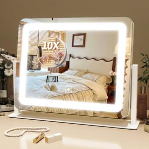 FENNIO Vanity Mirror with Lights, 12" x 16" Lighted Makeup Mirror with Smart Touch Control, 3 Color Modes & Brightness Adjustable, LED Makeup Mirror with 10X Magnification, 360 Rotation for Bedroom