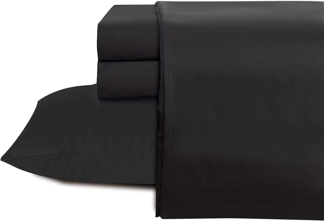 Shunjie.Home 100% Cotton King Bed Sheets Set - 600 Thread Count Sateen - 4 Piece Bed Sheet Set, Deep Pocket with All Around Elastic, Breathable & Durable Hotel Luxury Bedding - Black