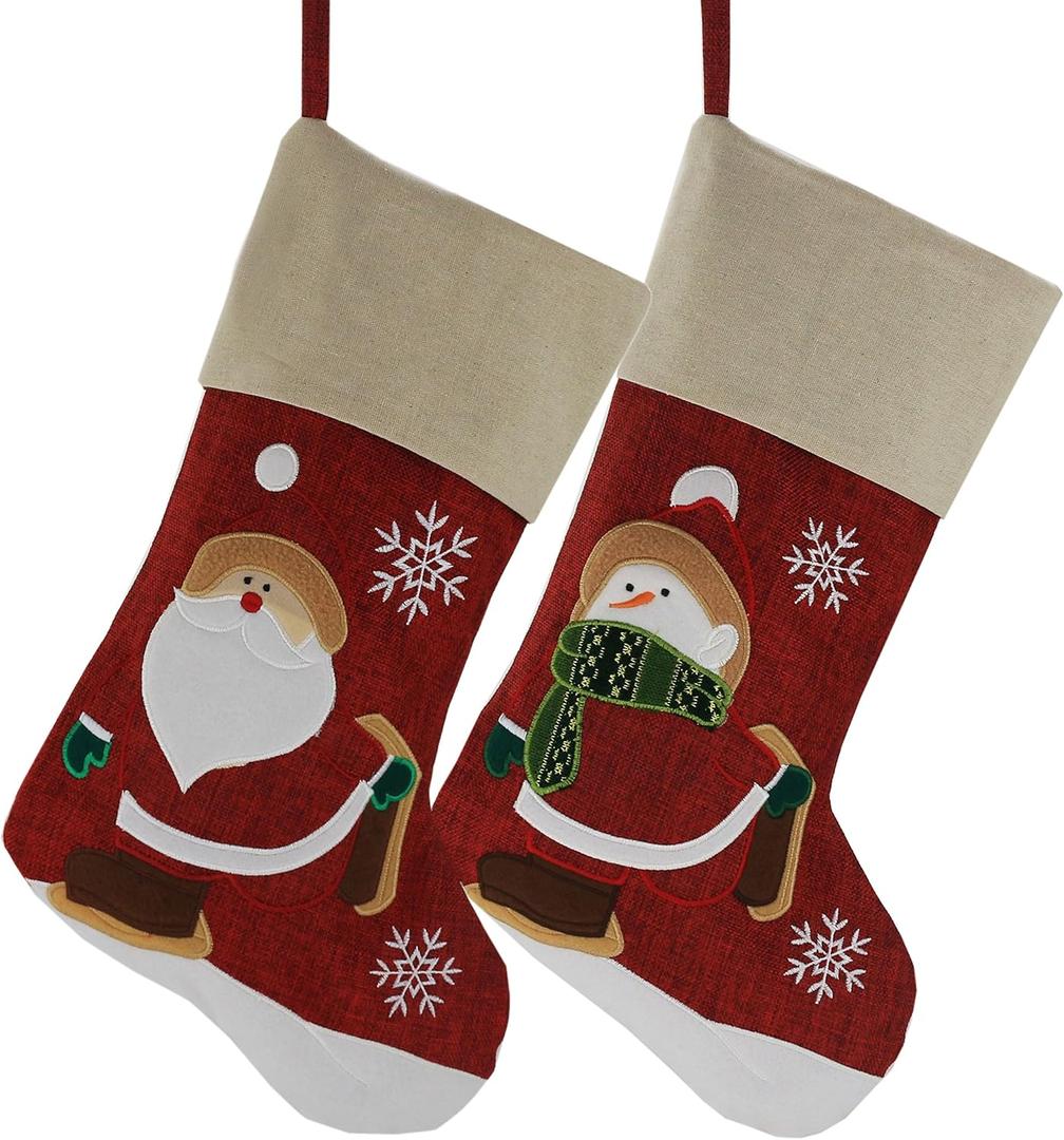Wewill Classic Christmas Stockings Set of 2 Santa, Snowman Xmas Character 17-Inch (Style 3)