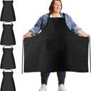Plus Size Chef Aprons Extra Large Adjustable Unisex Kitchen Aprons with 2 Pockets for Women Men Cooking Working (Black)