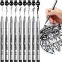 Precision Black Micro-Pen Fineliner Ink Pens, Waterproof Archival Ink, Drawing Pen, Artist Illustration Pens, Multiliner, for Art Watercolor, Sketching, Anime, Manga, Design, 9/Set(Black)