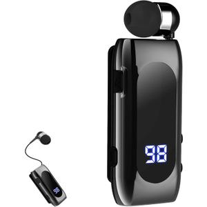 FashionLive Retractable Wireless Headset Headphone Stereo Earphone V5.0 Noise Cancelling Mic Clip on Earpiece Comfortable HandsFree Headset 20Hrs Talking Time Sports Business Trucker Driver Earbud