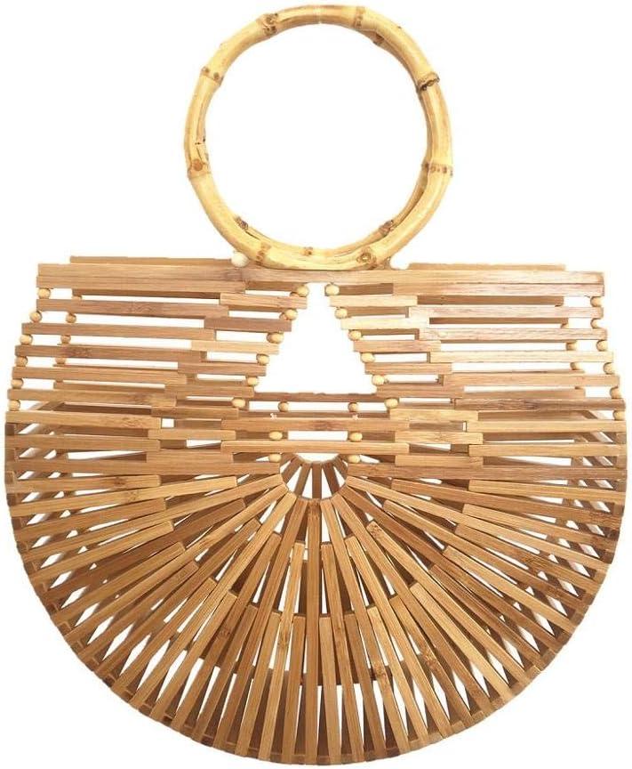 Women's Top Handle Bamboo Handbag Summer Beach Large Tote Bag (Natural)