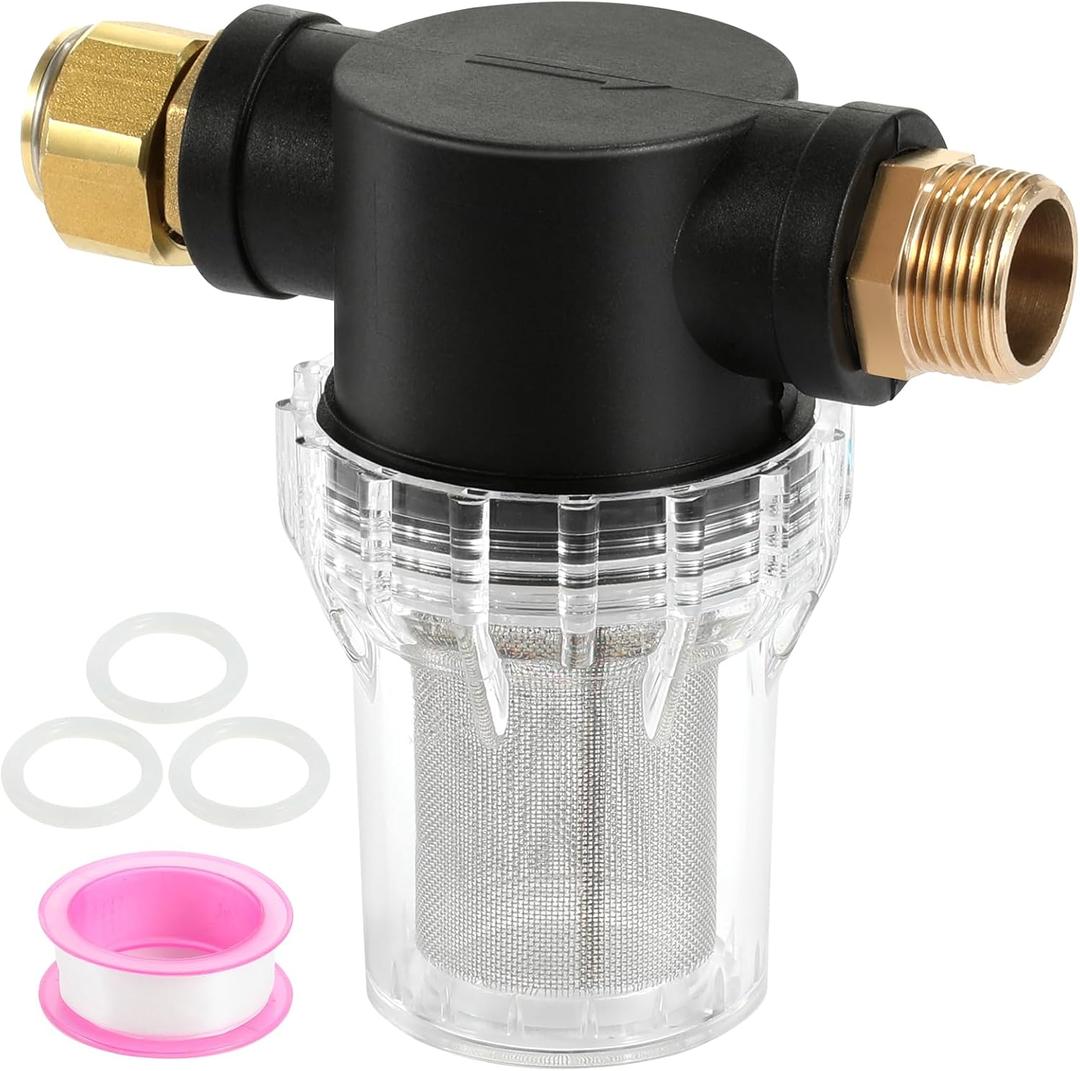 Garden Hose Filter Attachment Line Water Hose Filter with 3/4-inchDN20 40 Mesh Screen2Pcs O-Ring and PTFE Tape, Garden Hose Filter Pressure Washer Inlet for RV Camping Car Wash Water Hose