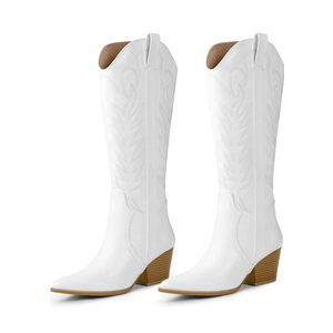Arromic Cowboy Boots for Women Comfortable Womens Embroidered Western Cowgirl Knee High Boots Pointed Toe Zipper Chunky Heel Country Outfit Retro Tall Boots 9