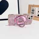 NITITOP Compatible with iPhone 14 Case with Quicksand Stand Holder Pink Glitter Sequin Design for Girls Women Luxury Bling Diamond Frame Soft TPU Shockproof Protective Phone Cover - Pink