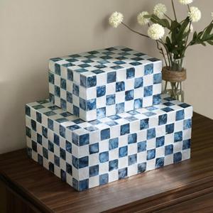 12"x8" Capiz Shells Decorative Storage Boxes with Lids, Set 2
