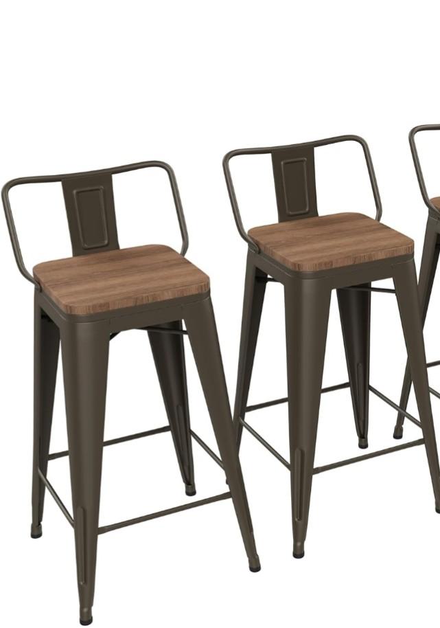 Yongchuang 26 inch Bar Stools Set of 2 Industrial Kitchen Counter Height Barstools with Wood Seat Metal Low Back Bar Chairs Gunmetal