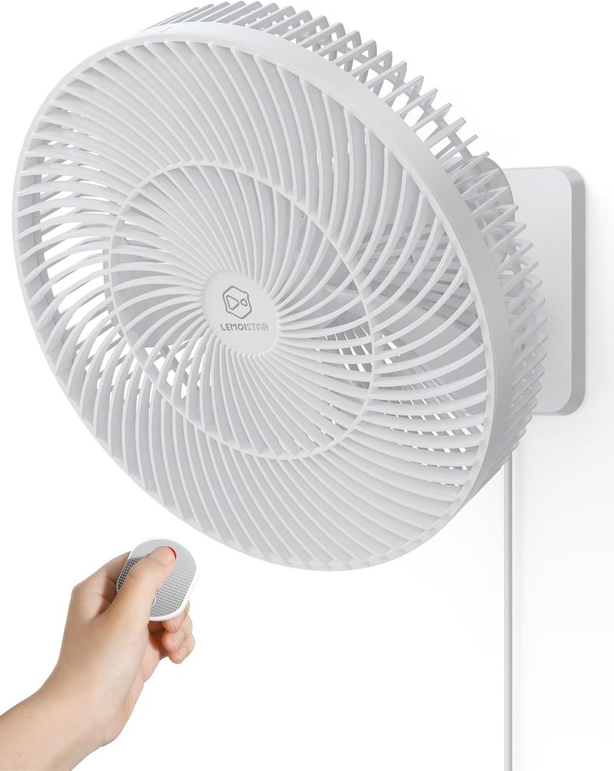 12 Inch Oscillating Wall Mount Fan with Remote & Timer, 4-Speed Quiet Indoor Bathroom/RV Fan, 90°Rotation,Adjustable Tilt,8.2ft Cord for Bedroom&Home Cooling, AC Fan for Corner,Garage,Easy Mount/Clean, White