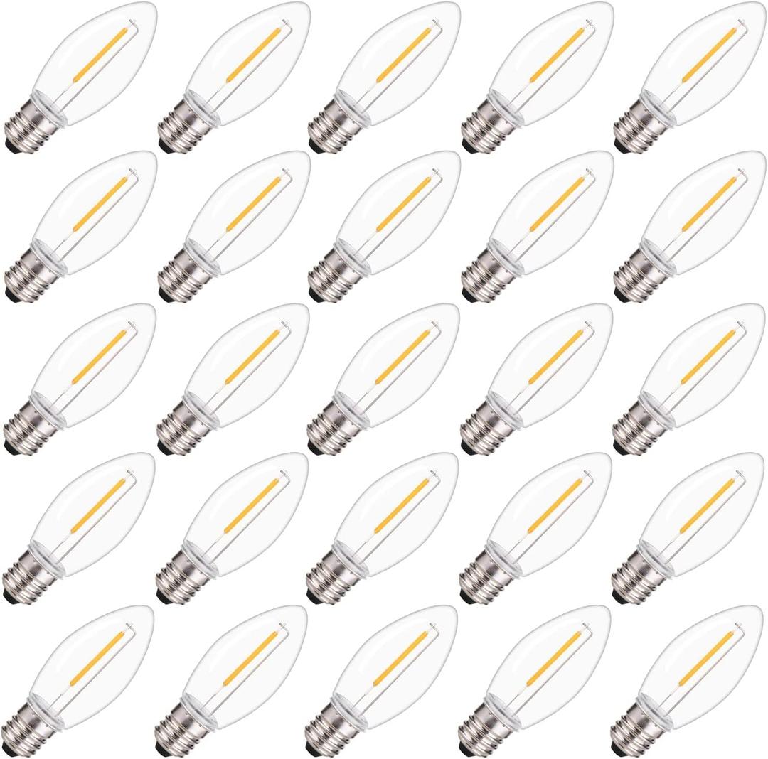 BORT 25 Pack C9 LED Replacement Light Bulb, C9 LED Bulbs for Christmas Outdoor String Lights, E17 Intermediate Base, Commercial Grade Holiday Bulbs Warm White 2700K