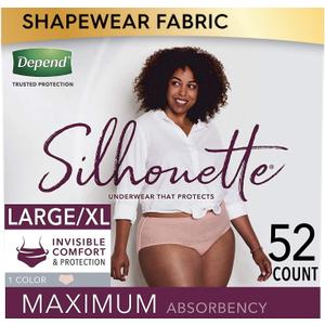 Depend Silhouette Incontinence and Postpartum Underwear for Women, Maximum Absorbency, Disposable, Large/Extra-Large, Pink, 52 Count (Packaging May Vary)