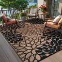 Anidaroel 8x10 Flower Outdoor Rug for Patios Clearance, Waterproof Camping Rug for Outside RV, Reversible Plastic Straw Outside Area Rugs for Garden, Camper, Picnic, Beach(Black/Brown,8'x10')