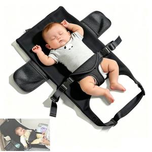 Baby Airplane Bed, Travel Essentials for Flying, Toddler Airplane Seat Extender, Plane Portable High Chair Harness Seat for Little Baby (16 * 28inch), Black
