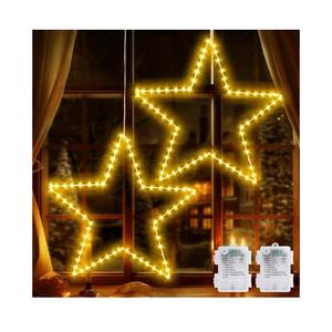 Marchpower Christmas Window Star Silhouette Lights, 19inch 70LED 2 Pack Large Star Lighted Xmas Decoration Battery Operated Twinkle Stars Light Outdoor Timer Lights Wedding Party Home Décor-Warm White