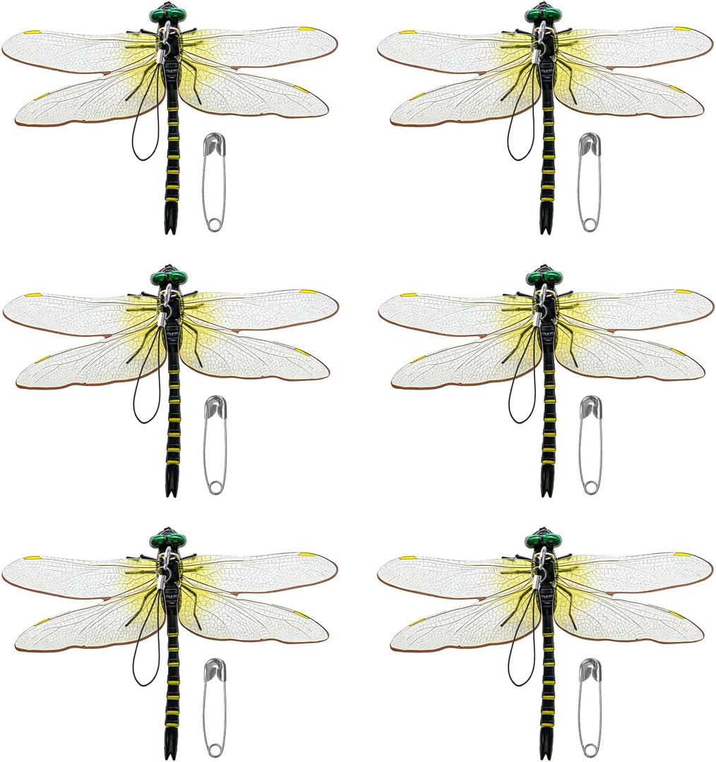 5 x 6 Pack Dragonfly Clip,Fake Dragonflies, Humming Bird Stakes Fake, Plastics Dragonfly for Garden Stakes Decor Yard Ornaments for Hat,Deer and Horse,Fly Scare Devices for Indoor Outdoor (6pck)