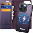 PlusnapX Wallet Case for iPhone 16 Pro Max Compatible with Magsafe, 2-in-1 PU Leather Flip RFID Blocking Card Holder Stand Shockproof Magnetic Detachable Cover for iPhone 16 Pro Max, Fashion Purple