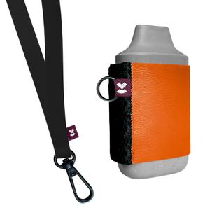 Leather Vape Holder, Comfortable Design for E Cigarette, Perfect Fit, High-Strength Elastic (Orange Holder/Black Lanyard L)