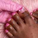 Square Toe Press On Nails, Pink Glitter French Tip Glossy Fake Toenails 24Pcs