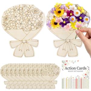 Wooden Flower Collector Nature Exploration Board - 10 Pcs Outdoor Flower Arrangement Bouquet Holder Activity Set for Garden Parties - Spring DIY Floral Craft Art Kit with Adventure Cards