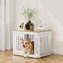 Snuowu 32" Heavy-Duty Dog Crate Furniture for Small/Medium Dogs, Rustic Wooden Dog Cage Kennel Indoor Furniture, Decorative Pet House End Table, White & Wood