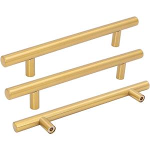 goldenwarm 5 Pack Brushed Brass Cabinet Handles Kitchen Hardware Knobs Drawer Pull Handles for Kitchen Knobs - Cabinet Hardware 5in Hole Center